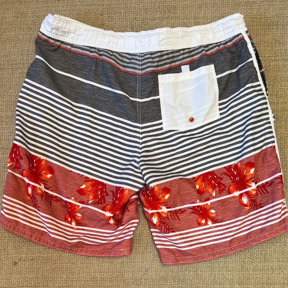 OP Board Shorts Mens XLFloral Stripe Gray Orange Surf Swim Summer Retro Y2K - Picture 2 of 14
